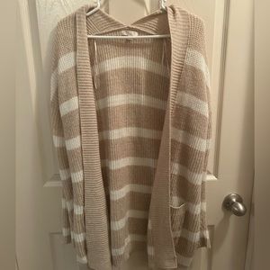 Ultra Flirt Lightweight White And Taupe Cardigan Size Medium EUC